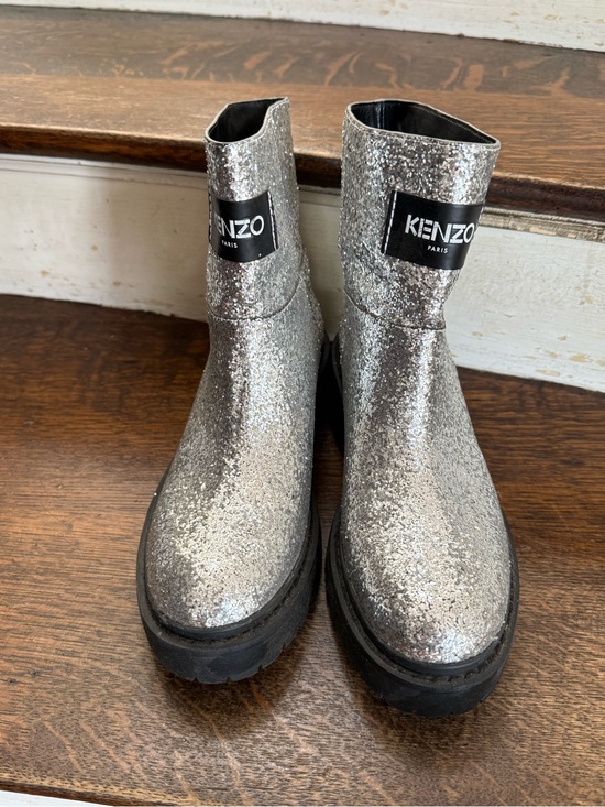 Kenzo Shoes - Kenzo Silver Glitter Boots with black rubber soles